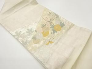 紗綾形に菊・蝶模様織出し名古屋帯